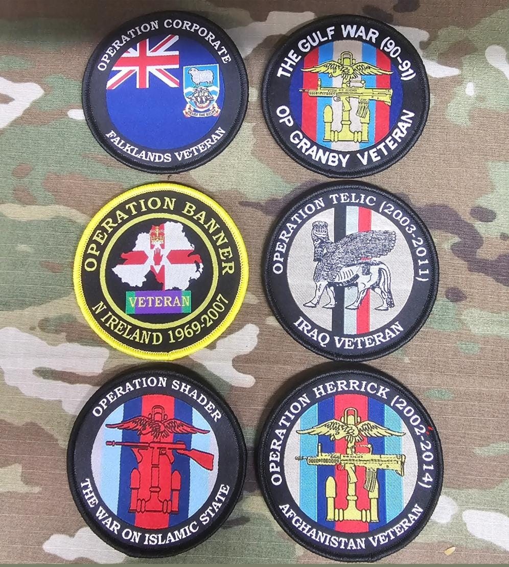 Military Army Navy RAF woven 80mm dia circle patch badge Op Herrick banner Telic