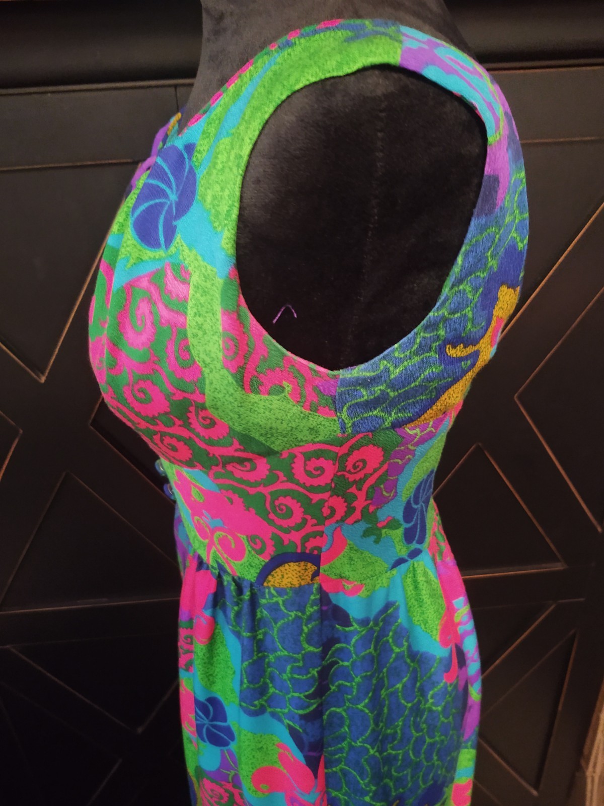 VTG Waltah Clarkes Hawaiian Print Maxi Dress Womens XS Babydoll Sleeveless Vaca image 7