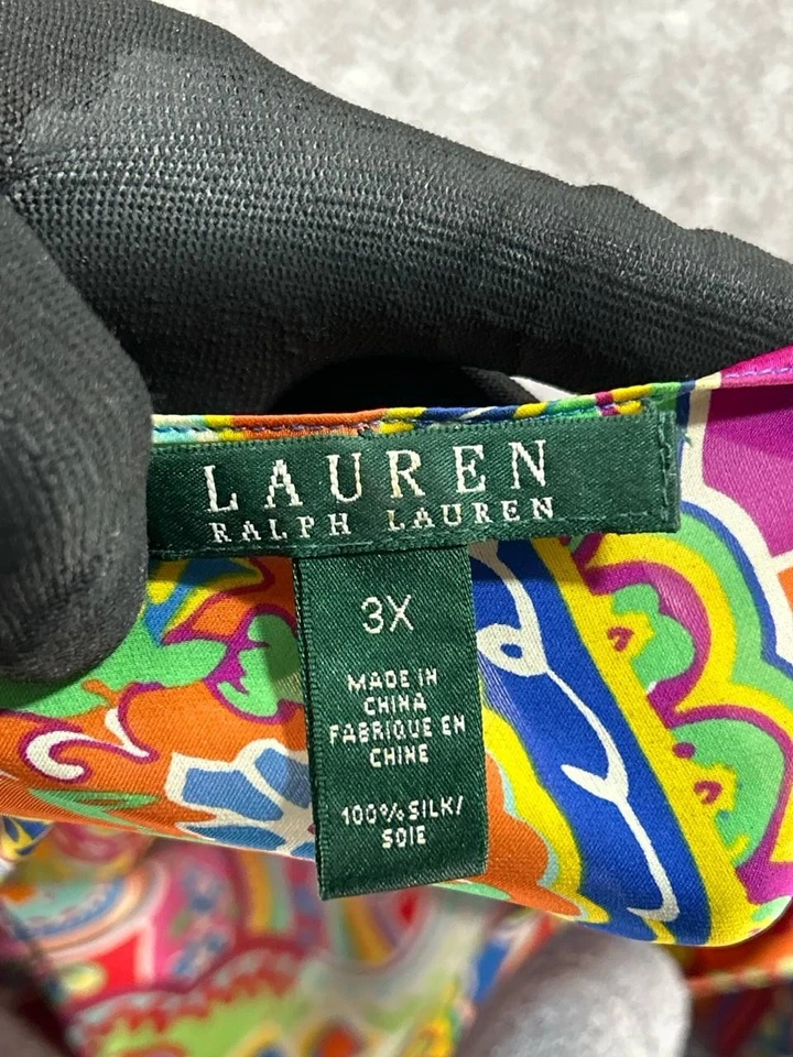 Pullover Lauren Ralph Lauren Chal Mujer 3x Verde Naranja Rosa Paisley Seda Foto 3 de 4