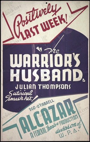 The Warrior's Husband 1934 Alcazar Theatre Reproduction Poster Wall Art - Picture 1 of 6