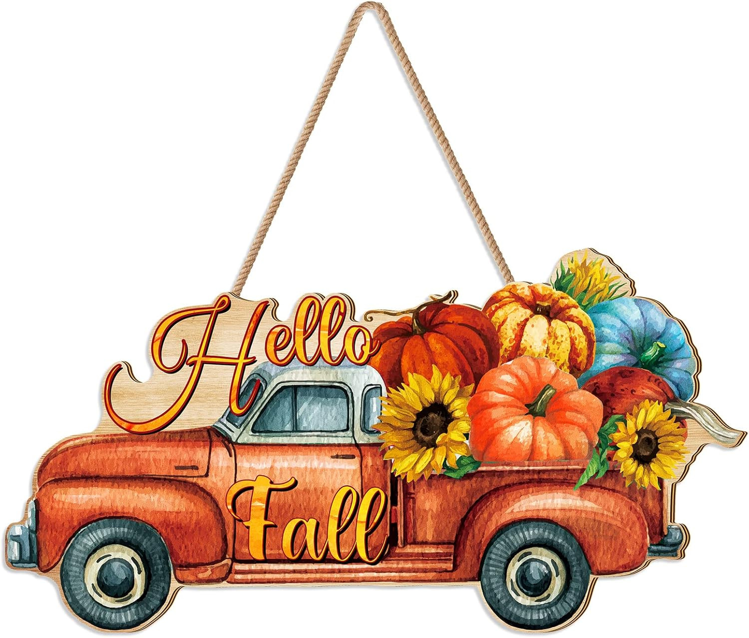 Thanksgiving Pumpkin Welcome Sign Door Decor Hello Fall Wood Hanging Decoration