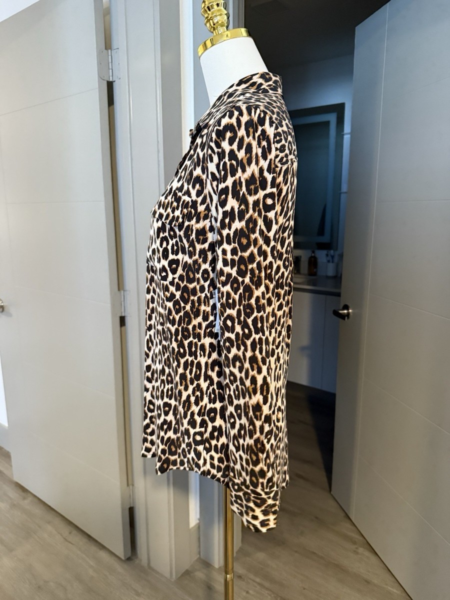 $295 NWT EQUIPMENT Leopard Silk Long Sleeve Slim Shirt