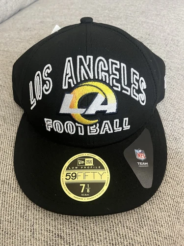New Era Mens Black Los Angeles Rams Draft 59 Fifty NFL Football Cap Size 7 1/8