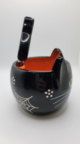 Temptations By Tara Halloween Black Cat Dip Matching Spreader Ceramic Bowl Set - Picture 4 of 11