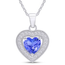 Heart Pendant Necklace Simulated Gemstone  Simulated Diamond Sterling Silver