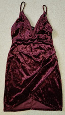 Womens Dress-FASHION NOVA-Y2K burgundy crushed velvet knit Babydoll mini-XS