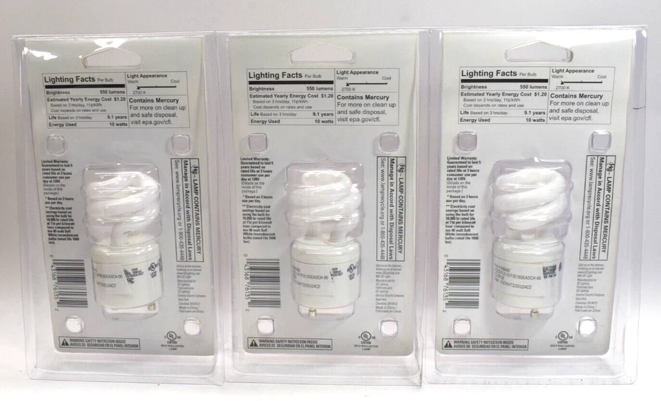 3 Pack GE 76135 Energy Smart Spiral CFL 10-Watt 550-Lumen T3 Spiral Light Bulb - Image 2 of 4