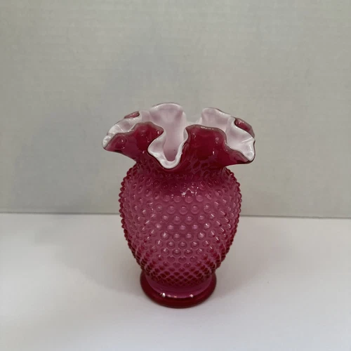 Fenton Cranberry Opalescent Hobnail Vase Cased Glass