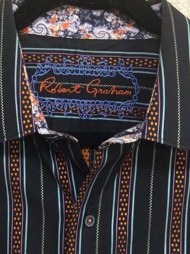 Mens Robert Graham Multi Colored Striped Button Front Dress Shirt Flip Cuff Sz L - 第 3/12 張圖片