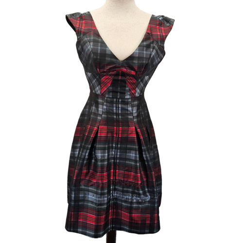 NWT Brooks Brothers Dress Size 0 PETITE Tartan Jacquard Black Red Pleated $398 - Picture 3 of 18