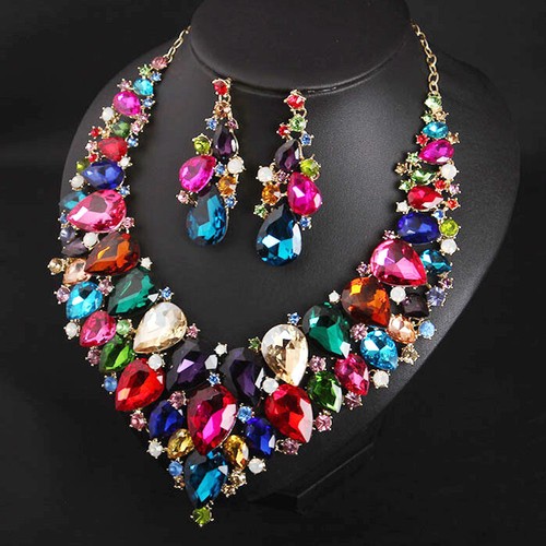 2pcs Crystal Zircon Wedding Party Necklace Earrings for Women Bridal Jewelry Set - Picture 220 of 476