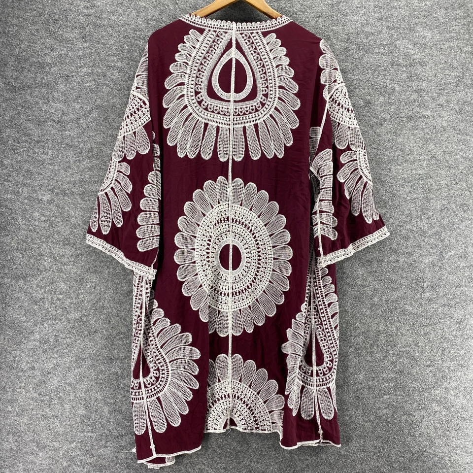 Top Cato Mujer 18/20 Plus Rojo Floral Bordado Frente Abierto Manga Larga Rayón Foto 2 de 4