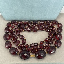 Vintage Bakelite Beaded Necklace Cherry Red Amber Graduated Faceted Long 62g 44”