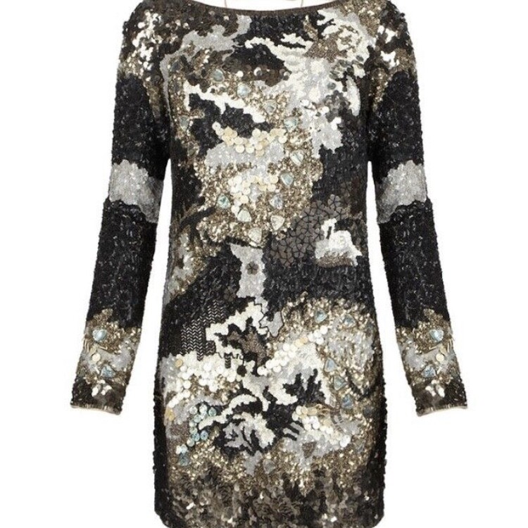 All Saints Black Oyster Beaded Mini Dress Sz 2 All Saints Black Oyster Beaded Mini Dress Sz 2