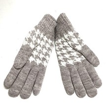 NEW Women's Winter Knit Gloves With Chenille Lined Brown  Cream Woven W1