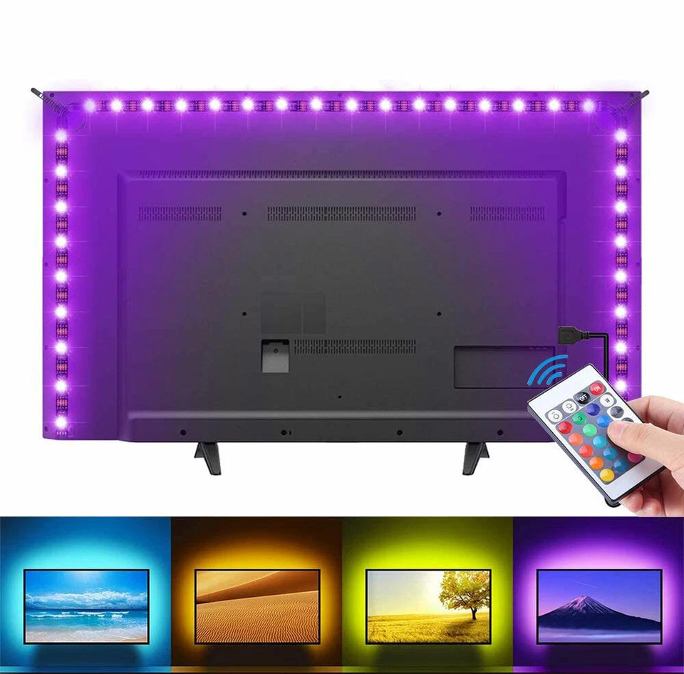 TV LED Backlight 4 x 50CM USB RGB 5050 Strip Light Remote Kit 5V 30Leds/M - Image 3 of 4