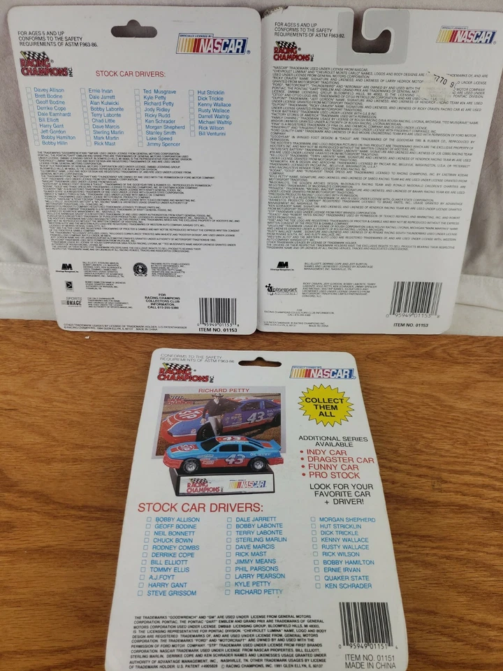 Nascar, Stock Car, Paquete de 3, Coleccionable, 1991, 1994, 1995,... Foto 2 de 2
