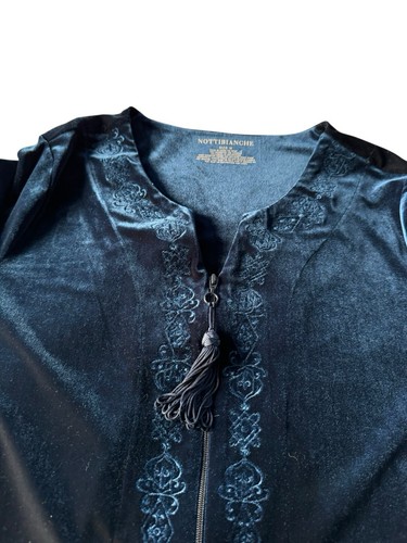Nottibianche Woman's Sz M Royal Blue Velvet Long Full Zip Embroidered Robe - Picture 5 of 8