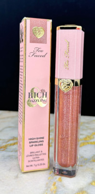 Too Faced Rich & Dazzling High-Shine Sparkling Lip Gloss #RAISIN THE ROOF - NIB