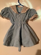 1950 s Tiny Town Togs Childs Girls Size 1 Blue Dress Pink Organdy Collar Cuffs