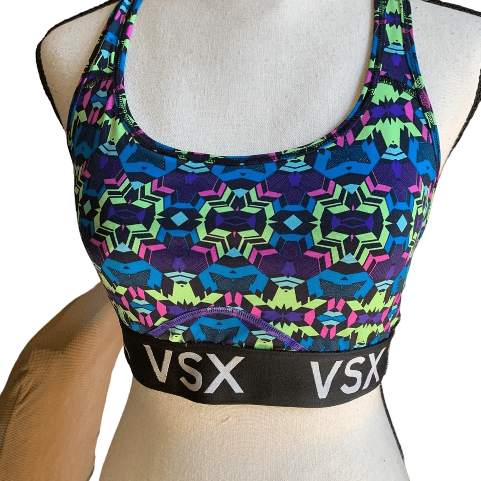Sujetador para correr Victoria’s Secret espalda deportiva banda inferior geométrico colorido mediano Foto 3 de 4