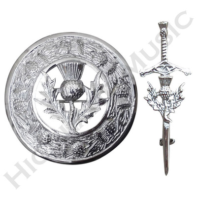 Brandneu HM Scottish Thistle Design Kilt Pin & Fly kariert Brosche verchromt