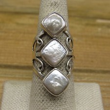 Vintage Sterling Silver Three Piece Cultured Pearl Statement Ring Size 7.75