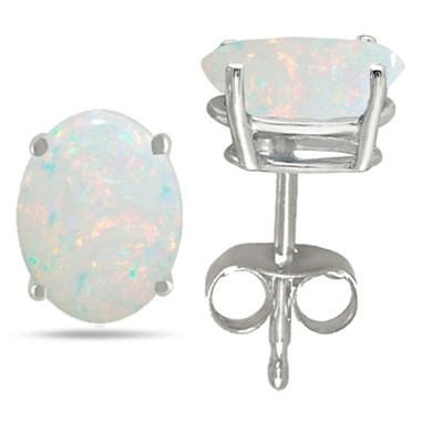 6x4 ovale Form Opal Ohrringe in 14k Weißgold