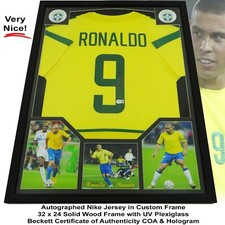 Ronaldo Nazario Autographed Brazil World Cup Team Nike Jersey Framed w/ BAS COA