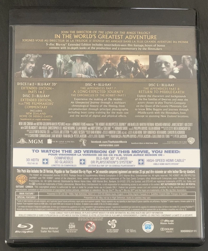 The Hobbit An Unexpected Journey Extended Edition 3D (Bluray, 2012, OOP) Cad - Image 3 of 4