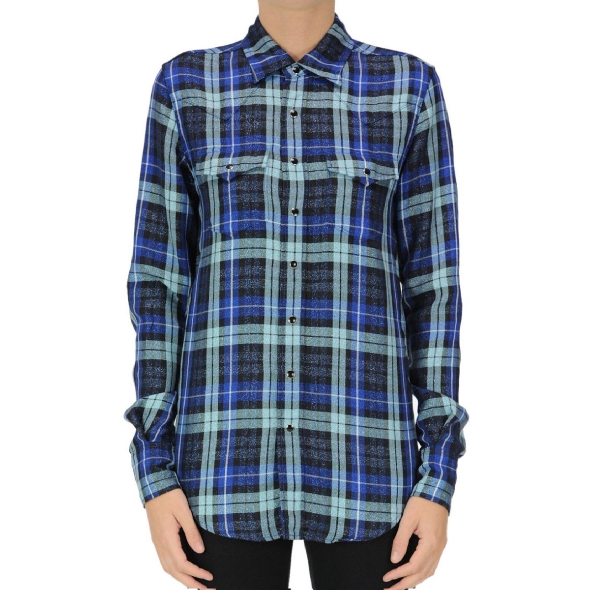 SAINT LAURENT YSL 589823 Western Long Sleeve Twill Flannel Shirt