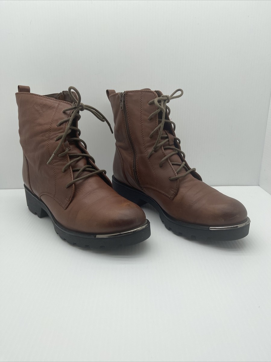 Teemix Boots Womens 8 Side Zip Combat Brown Leather Lace Up