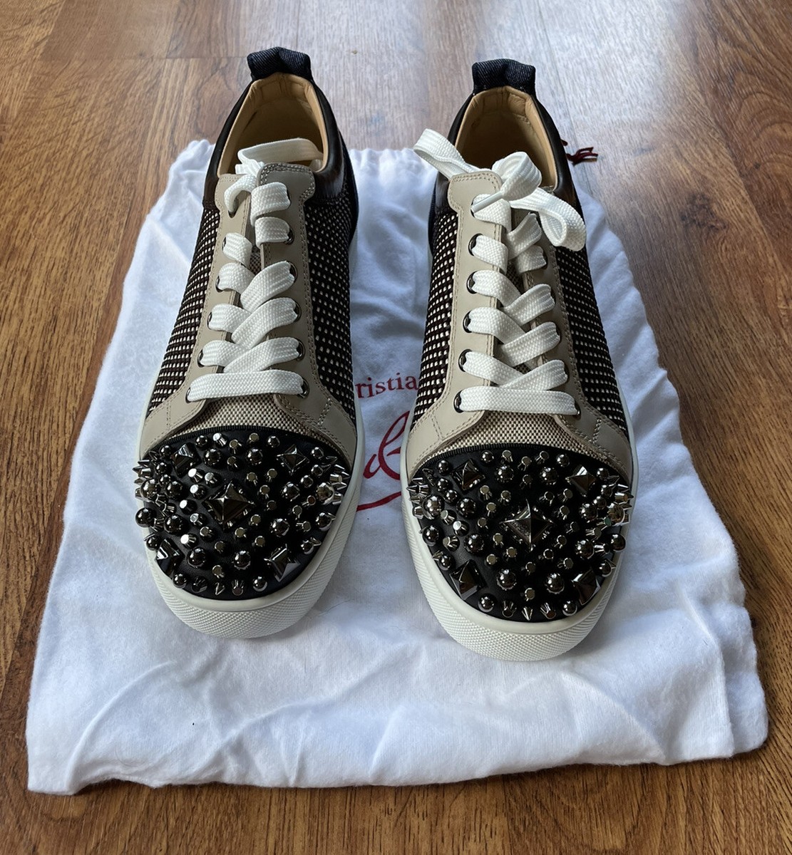 Christian Louboutin Louis Junior Spike Woven Denim Low Top Sneaker