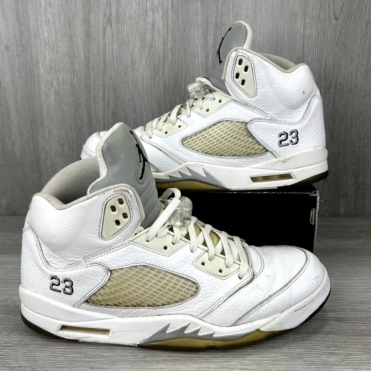 Nike Air Jordan 5 Retro Metallic White Silver Wolf Grey Sz Nike Air Jordan 5 Retro Metallic White Silver Wolf Grey Sz