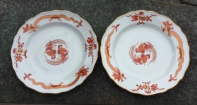 Meißen 25 cm ø 2 Speiseteller Hofdrache Rot 26/T9+10 Pfeifferzeit 1. Wahl