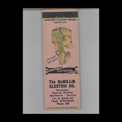 Matchbook Cover 1943 Mad Cap Maids Pin Up The McMillin Electric Co. Yale, MI