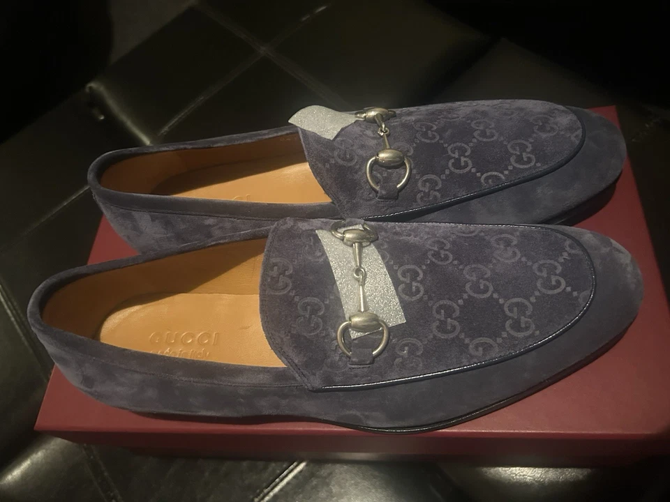 gucci mens Jordan blue suede monogram loafers UK 8 US 9 - Image 4 of 4