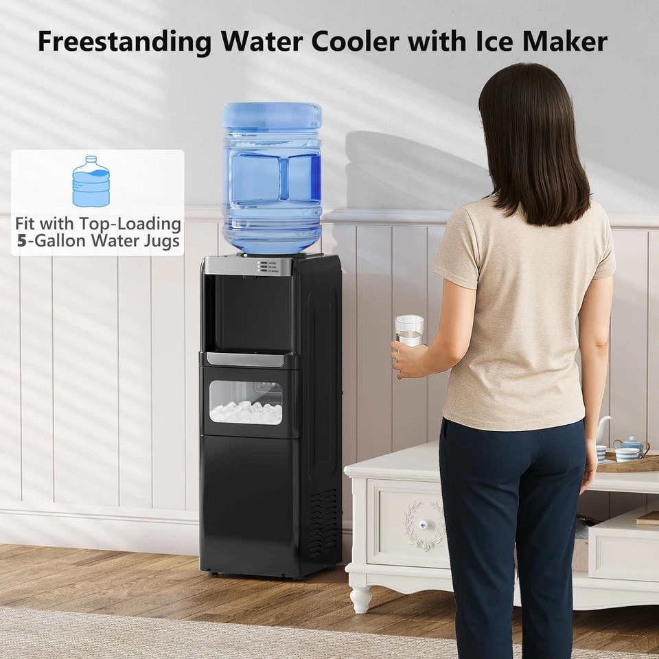 Water Dispenser with Ice Maker Function, Top Loading Hot and Cold Water Cooler - Image 2 of 4