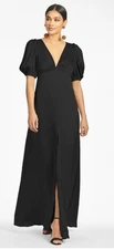Sachin & Babi Alli Gown Black Puff Sleeve Deep V Maxi Dress Women's Size 4 NWT