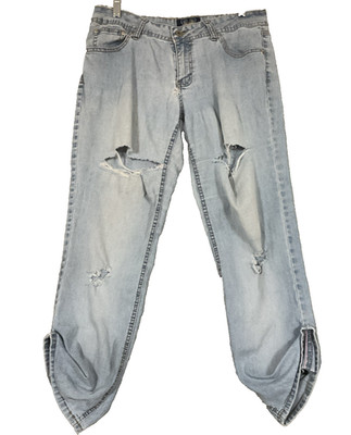 Angels Jeans Y2K Sz 11 JRS Blue Whisker Cropped Cinched Capri Pants Embroidered