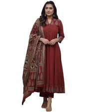 Women's Rayon Viscose Anarkali Printed Kurta Pant with Dupatta