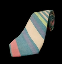 Vineyard Vined Luxury Tie Blue Pink Striped Cotton Blend Necktie 50.5" x 2.75"