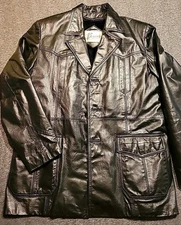 True Vintage 70'S Bermans Sz 44 MED 3 Button Leather Driving Jacket Black Lined 