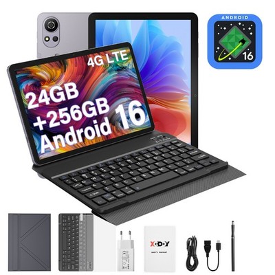 2026 Neu Tablet Android 16 24GB RAM+256GB 8000mAh 10.1 Zoll 4G LTE 2SIM WlFl GPS