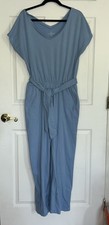 Women s Light Blue Cuddl Duds Wide Leg V Neck Jumpsuit Medium