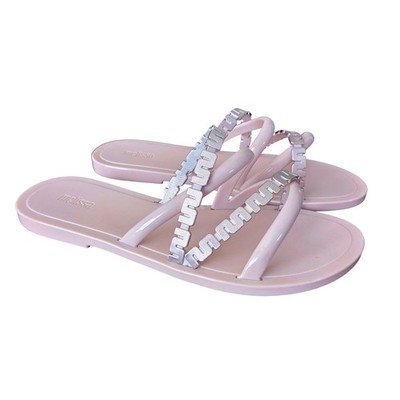 Melissa Women Pink Jelly Slide Sandals Metallic Flat Size 9, Barbiecore Poolside