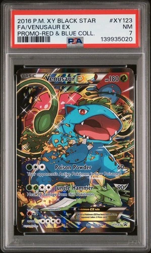2016 POKEMON XY 123 BLACK STAR PROMO RED & BLUE COLL FULL ART/VENUSAUR EX PSA 7