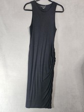 Banana Republic Small Maxi Dress Straight Side Ruched Black Sleeveless Stretch 