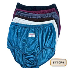 Set of 6 Granny Panties XL Nylon Full Briefs High Waist 36-42" Unisex Colors NEW