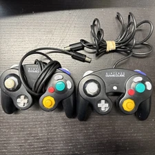 2 Gamecube Controllers Black OEM Nintendo DOL-003 Wired